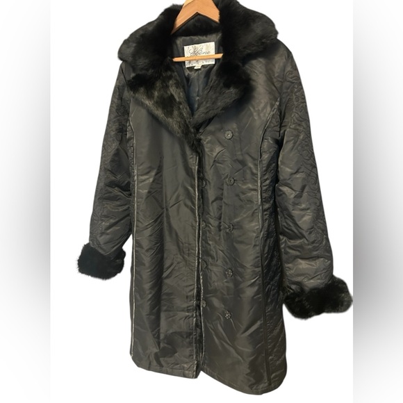 Ebene by Patrick Assuline Rabbit Fur trim pattern trench size 10 Excellent cond - Picture 1 of 16